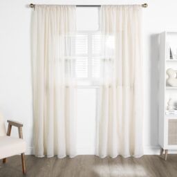 OHS Linen Look Voile Curtains 2 Panels Net Rod Slot Top Pair in Natural - Size: 140 cm width x 220 cm drop