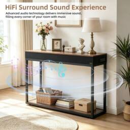 KORVIXA Console Table Metal Frame Hallway Table Display Stand in Brown - Size: 100 cm x 100 cm - thumbnail 5