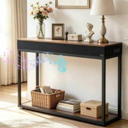 KORVIXA Console Table Metal Frame Hallway Table Display Stand in Brown - Size: 100 cm x 100 cm - thumbnail 4