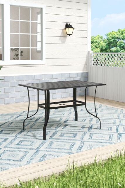 H&O Direct Metal Slatted Outdoor Garden Coffee Table in Black