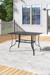 H&O Direct Metal Slatted Outdoor Garden Coffee Table in Black - thumbnail 2