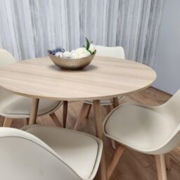 KOSY KOALA Round Oak Effect Kitchen Dining Table With 4 Cream Tulip Chairs Table Set - thumbnail 4