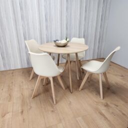 KOSY KOALA Round Oak Effect Kitchen Dining Table With 4 Cream Tulip Chairs Table Set - thumbnail 2