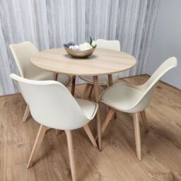 KOSY KOALA Round Oak Effect Kitchen Dining Table With 4 Cream Tulip Chairs Table Set - thumbnail 6