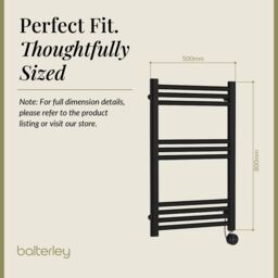 Balterley Electric Round Towel Rail 800x500 - Matt Black - thumbnail 5