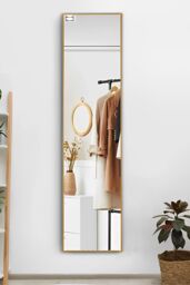 H&O Direct 30x120cm Modern Slim Frame Full Length Wall Mirror in Gold - Size: 30x120 cm