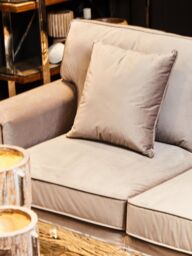 Orsina Three‑Seat Black Velvet Chaise Sofa, Black Velvet Upholstery with Wooden Base, Padded Key‑Style Arms in Grey - thumbnail 5