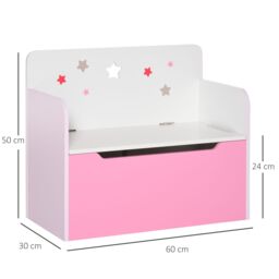 HOMCOM Kids Wooden Toy Box Children Storage Chest Bench Organiser Safety Hinge in Pink - thumbnail 3
