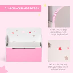 HOMCOM Kids Wooden Toy Box Children Storage Chest Bench Organiser Safety Hinge in Pink - thumbnail 4
