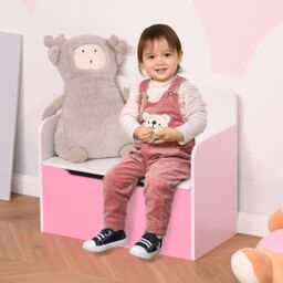 HOMCOM Kids Wooden Toy Box Children Storage Chest Bench Organiser Safety Hinge in Pink