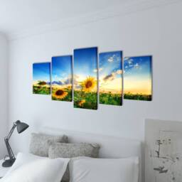 Berkfield Home Canvas Wall Print Set Sunflower 200 x 100 cm - thumbnail 1