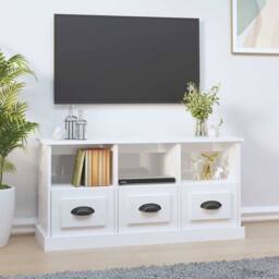 Berkfield Home TV Cabinet High Gloss White 100x35x50 cm Engineered Wood - Size: 100 x 35 x 50 cm - thumbnail 2