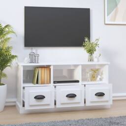 Berkfield Home TV Cabinet High Gloss White 100x35x50 cm Engineered Wood - Size: 100 x 35 x 50 cm - thumbnail 1