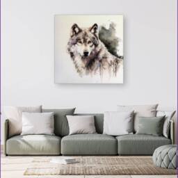 Warren Reed - Designer Loyal Wolf Watercolour Canvas in Brown - Size: w10 inch x h10 inch - thumbnail 4