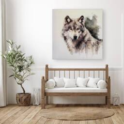 Warren Reed - Designer Loyal Wolf Watercolour Canvas in Brown - Size: w10 inch x h10 inch - thumbnail 3