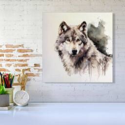 Warren Reed - Designer Loyal Wolf Watercolour Canvas in Brown - Size: w10 inch x h10 inch - thumbnail 2