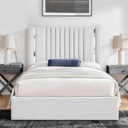 UK Bed Furniture Valencia Gas Lift Storage Upholstered Bed with 48 Inch Headboard in White - Size: Single - thumbnail 1