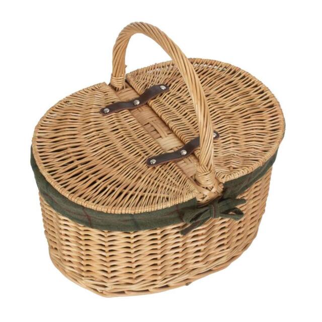 Red Hamper Wicker Cotton Lined Buff Oval Shopping Basket in Natural - image 1