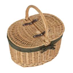 Red Hamper Wicker Cotton Lined Buff Oval Shopping Basket in Natural - thumbnail 1