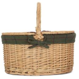 Red Hamper Wicker Cotton Lined Buff Oval Shopping Basket in Natural - thumbnail 2