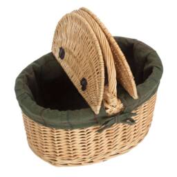 Red Hamper Wicker Cotton Lined Buff Oval Shopping Basket in Natural - thumbnail 3