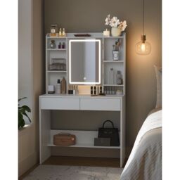 VASAGLE LED Vanity Desk 3 Light Modes Adjustable Brightness Mirror in White - thumbnail 1
