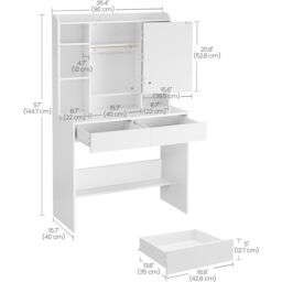 VASAGLE LED Vanity Desk 3 Light Modes Adjustable Brightness Mirror in White - thumbnail 2