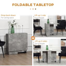 HOMCOM 80-140 cm Folding Dining Table for 4-6 Drop Leaf Table in Grey - thumbnail 4