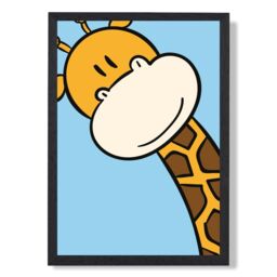 ARTZE Cute Cartoon Style Giraffe Face Framed Print SIZE: A4 with Black Frame in Brown - thumbnail 1
