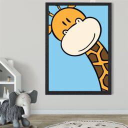 ARTZE Cute Cartoon Style Giraffe Face Framed Print SIZE: A4 with Black Frame in Brown - thumbnail 2