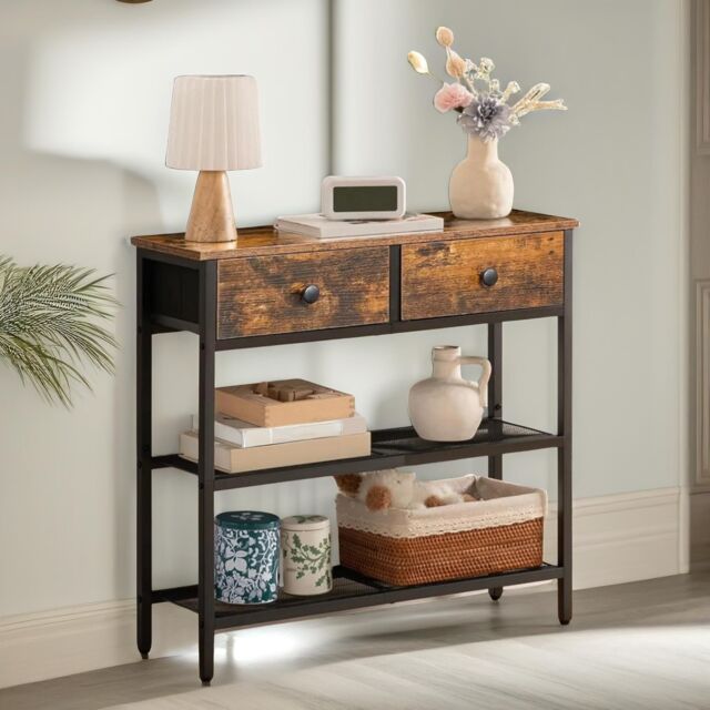 Pirlo Plush Industrial Console Table With 2 Non-Woven Drawers Hallway Furniture in Brown - image 1