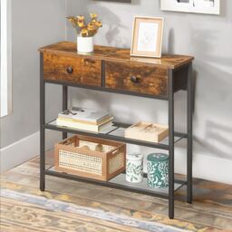 Pirlo Plush Industrial Console Table With 2 Non-Woven Drawers Hallway Furniture in Brown - thumbnail 4