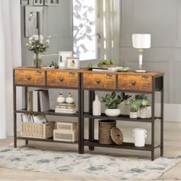 Pirlo Plush Industrial Console Table With 2 Non-Woven Drawers Hallway Furniture in Brown - thumbnail 2