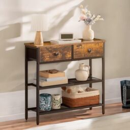 Pirlo Plush Industrial Console Table With 2 Non-Woven Drawers Hallway Furniture in Brown - thumbnail 3