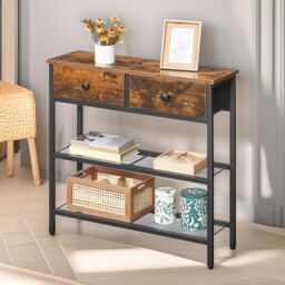 Pirlo Plush Industrial Console Table With 2 Non-Woven Drawers Hallway Furniture in Brown - thumbnail 5