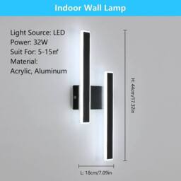 Pheashine Black Long LED Wall Sconces, 32W 6500K Modern Acrylic Wall Light, 44cm - thumbnail 6
