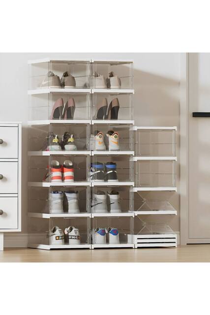 Living and Home 6-Tier Transparent Foldable Shoe Storage Box Dust-proof Shoe Rack in Clear - image 1