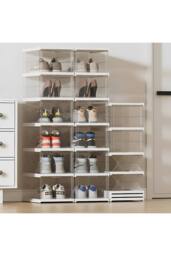 Living and Home 6-Tier Transparent Foldable Shoe Storage Box Dust-proof Shoe Rack in Clear - thumbnail 1