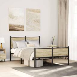 Berkfield Home Metal Bed Frame without Mattress Sonoma Oak 120x200 cm in Light Oak - Size: Small Double - thumbnail 2