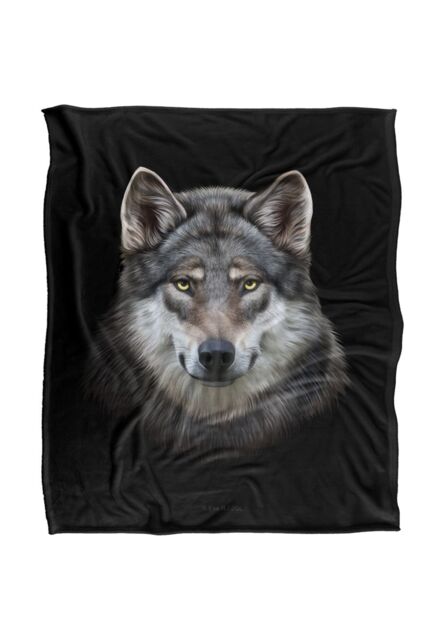 JQ Licensing En Grey Wolf Head Silky Touch Super Soft Throw Blanket 152 X 127 cm in White - image 1