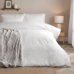 OHS Embossed Bedding Set Textured Duvet Cover with Pillowcase in White - Size: Double