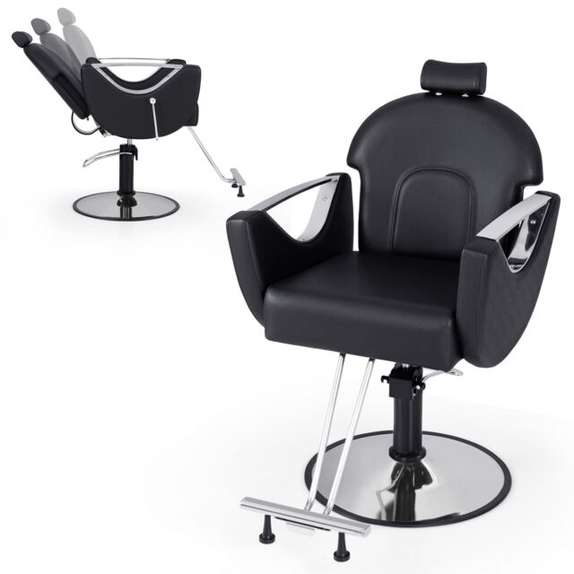 Costway Barber Chair Reclining Salon Chair 360°Swivel Hair Styling Chair-Black in Black - image 1