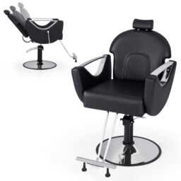 Costway Barber Chair Reclining Salon Chair 360°Swivel Hair Styling Chair-Black in Black - thumbnail 1