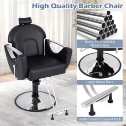 Costway Barber Chair Reclining Salon Chair 360°Swivel Hair Styling Chair-Black in Black - thumbnail 6