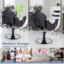 Costway Barber Chair Reclining Salon Chair 360°Swivel Hair Styling Chair-Black in Black - thumbnail 3
