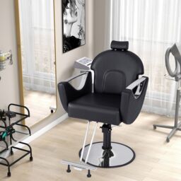 Costway Barber Chair Reclining Salon Chair 360°Swivel Hair Styling Chair-Black in Black - thumbnail 2
