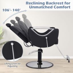 Costway Barber Chair Reclining Salon Chair 360°Swivel Hair Styling Chair-Black in Black - thumbnail 4