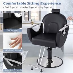 Costway Barber Chair Reclining Salon Chair 360°Swivel Hair Styling Chair-Black in Black - thumbnail 5
