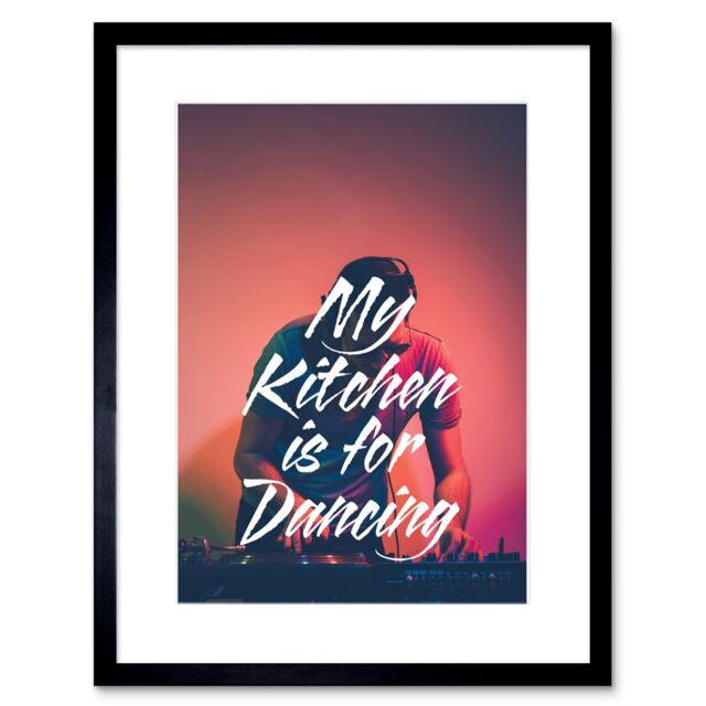"Artery8 Wall Art Print My Kitchen Dancing DJ Framed in Black - Size: W7"" x H9""" - image 1