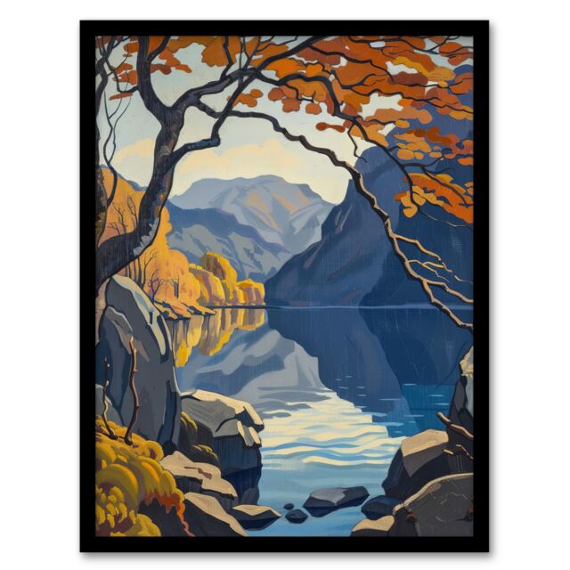 "Artery8 Autumn Tree Lake District Cumbria Mountains Framed Art Print - Size: W12"" x H16""" - image 1